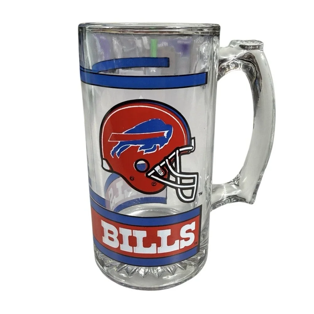 Buffalo Bills VTG 1990s 12oz Heavy Drink Glass Beer Mug Beautiful Condition!